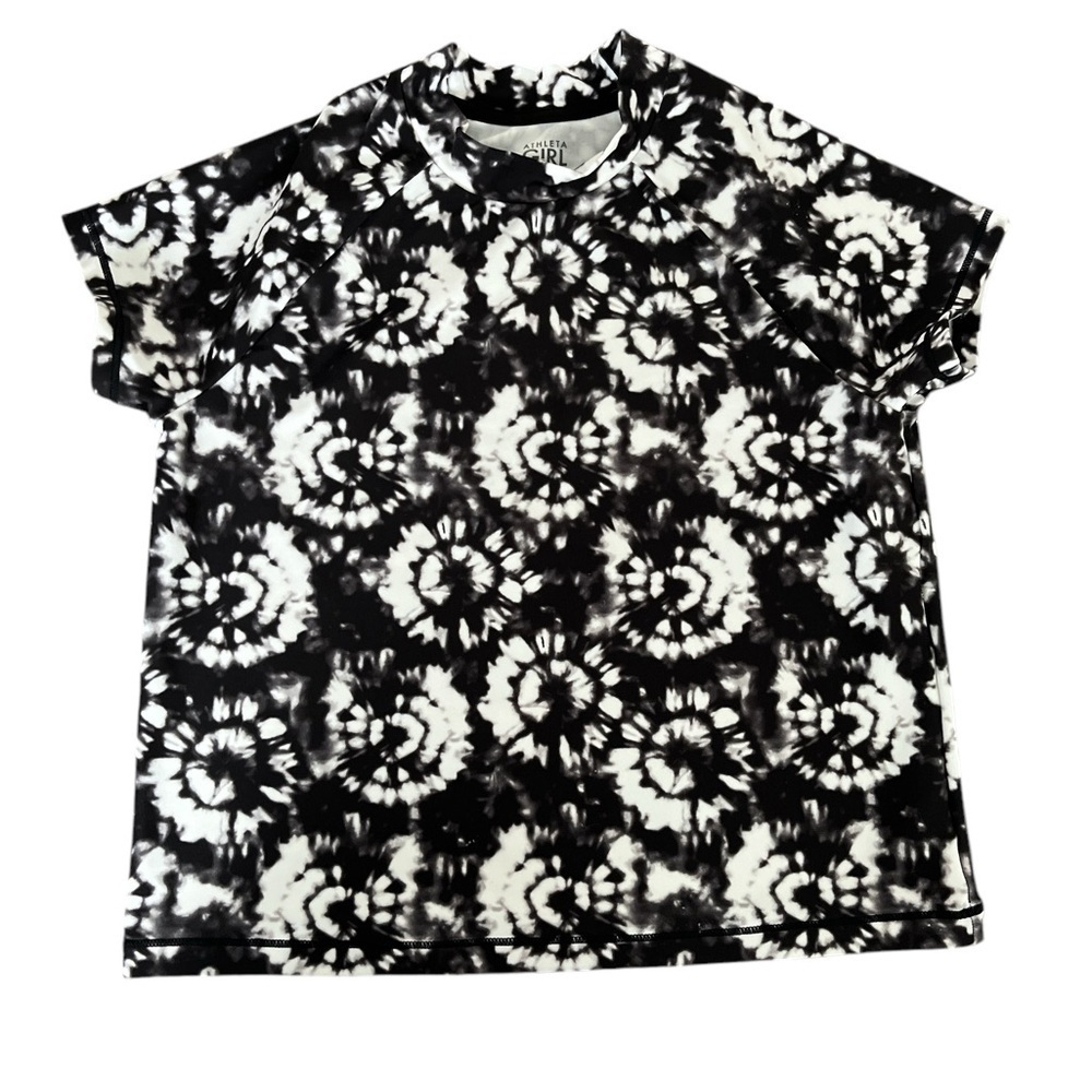 Athleta Girl Mock Neck Black and White Tie Dye Print Rashguard Size 8-10 Medium